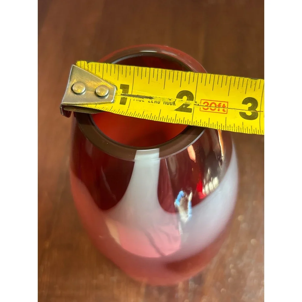 Red and White Swirl Art Glass Vase 10 Inch Mid Century Modern Cased Glass Decor